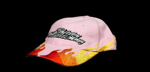 A Shirley Muldowney Hat with flames on it.