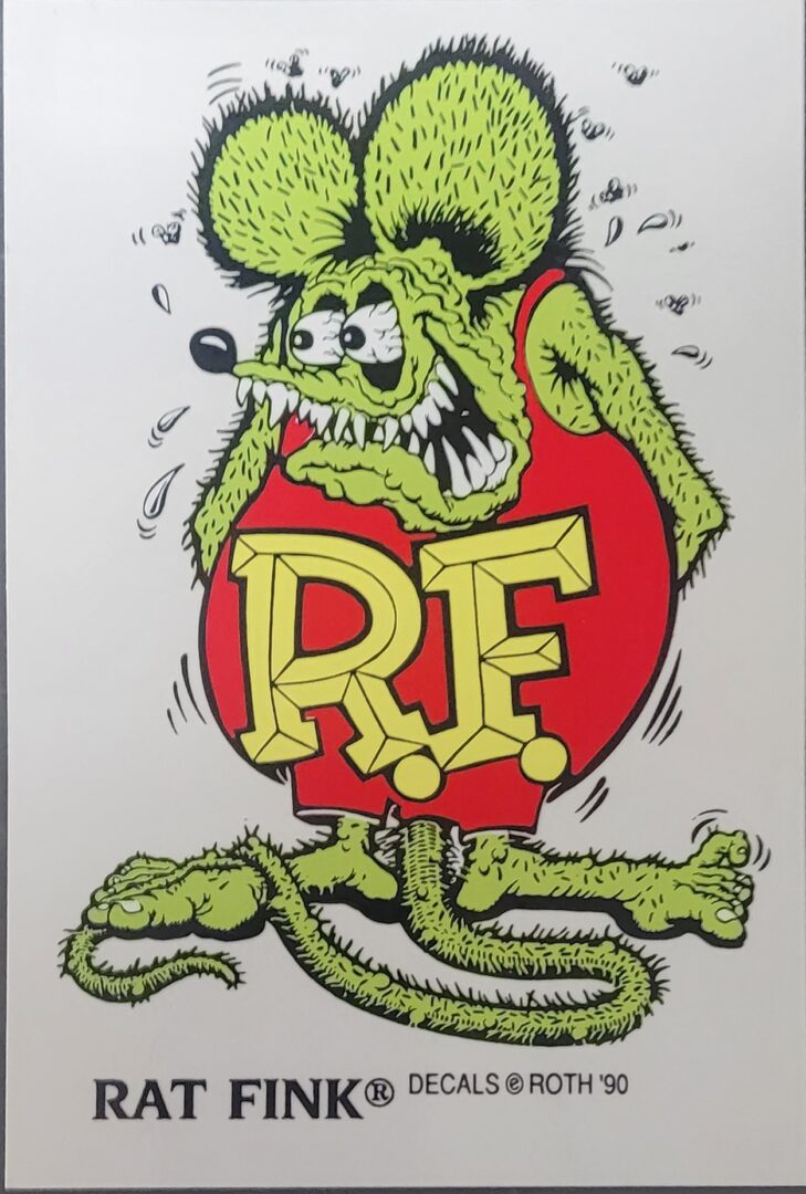 A poster on the Rat Fink with rat logo