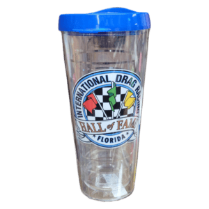 A Clear Plastic Tumbler With a Logo