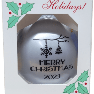 A Museum 2023 Ornament with the word happy holidays on it.
