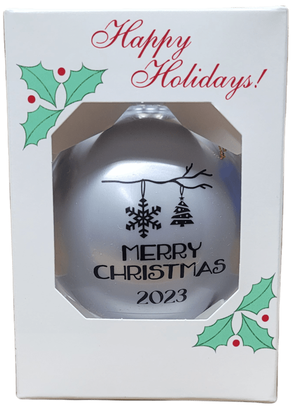 A Museum 2023 Ornament with the word happy holidays on it.
