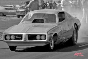 Vintage drag racing car on the track.