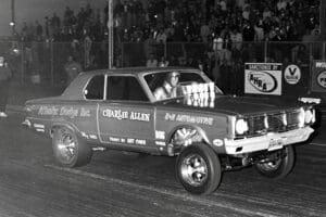 Vintage drag racing car on the track.