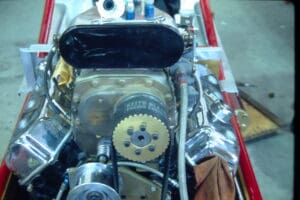 High-performance car engine with visible components.