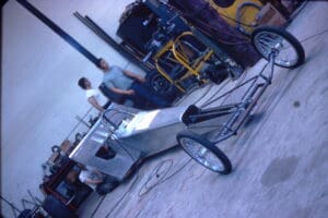 Workshop with unfinished drag racing car.
